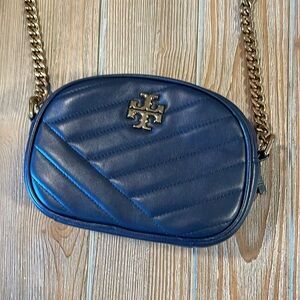 Tory Burch Kira Camera Chevron Crossbody Bag in Navy Blue